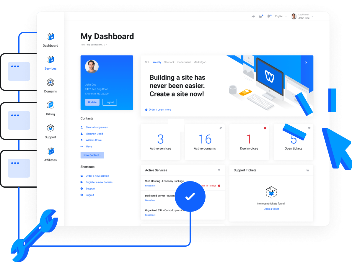 Web Hosting, Domain Names, WordPress & More - Super easy control panel to manage all your services